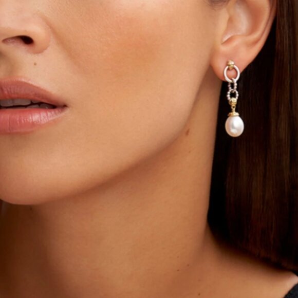 Luna  Two-Tone Pearl Circle Drop Earrings from Lagos - Picture 4 of 12